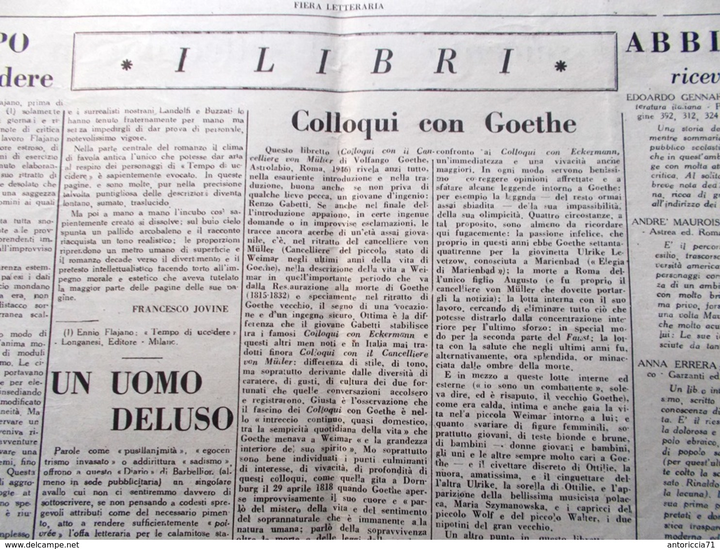 La Fiera Letteraria Del 13 Novembre 1947 Pittura Liguria Ferrara Bettini Rubens - Guerre 1914-18