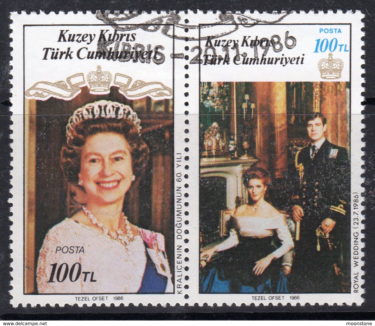 Cyprus Turkish 1986 Queen's 60th Birthday Se-tenant Pair, Used, SG 200/1 (A) - Gebraucht