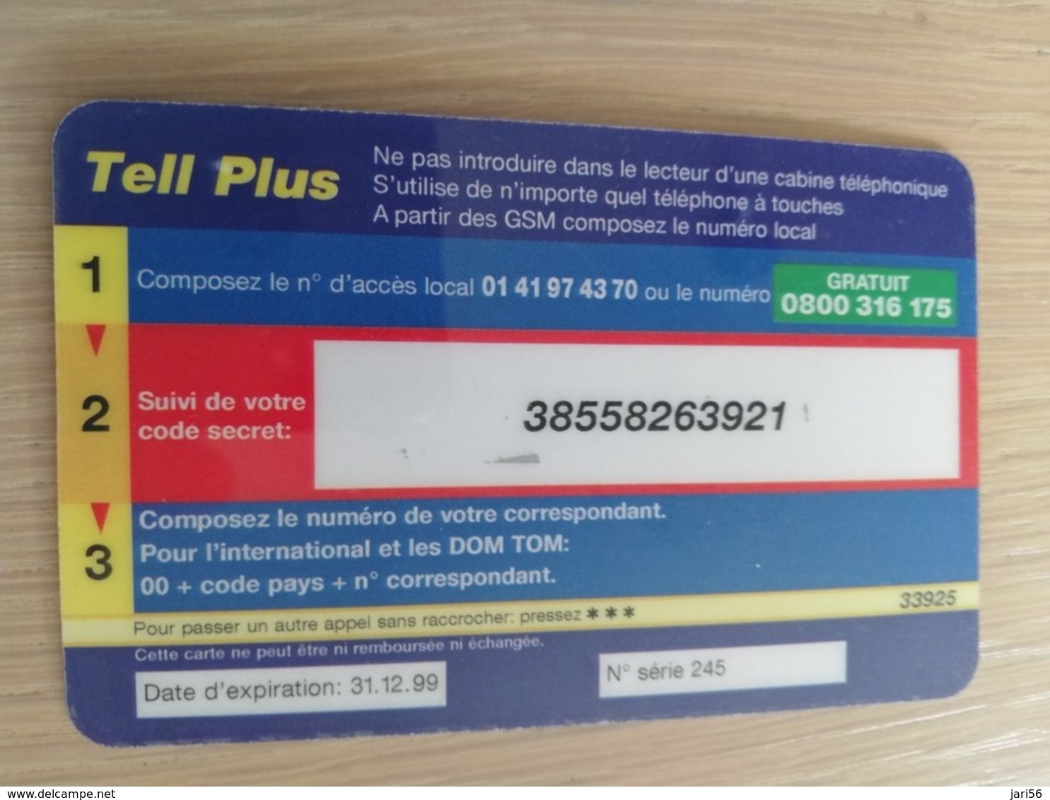 FRANCE/FRANKRIJK   TEL PLUS 75U      PREPAID  USED    ** 1490** - Per Cellulari (telefonini/schede SIM)