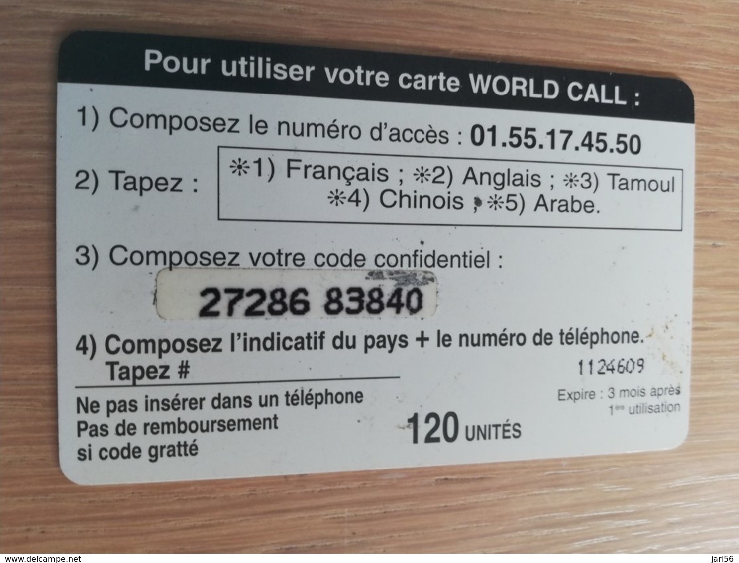 FRANCE/FRANKRIJK   WORLD CALL 120 U      PREPAID  USED    ** 1492** - Voorafbetaalde Kaarten: Gsm