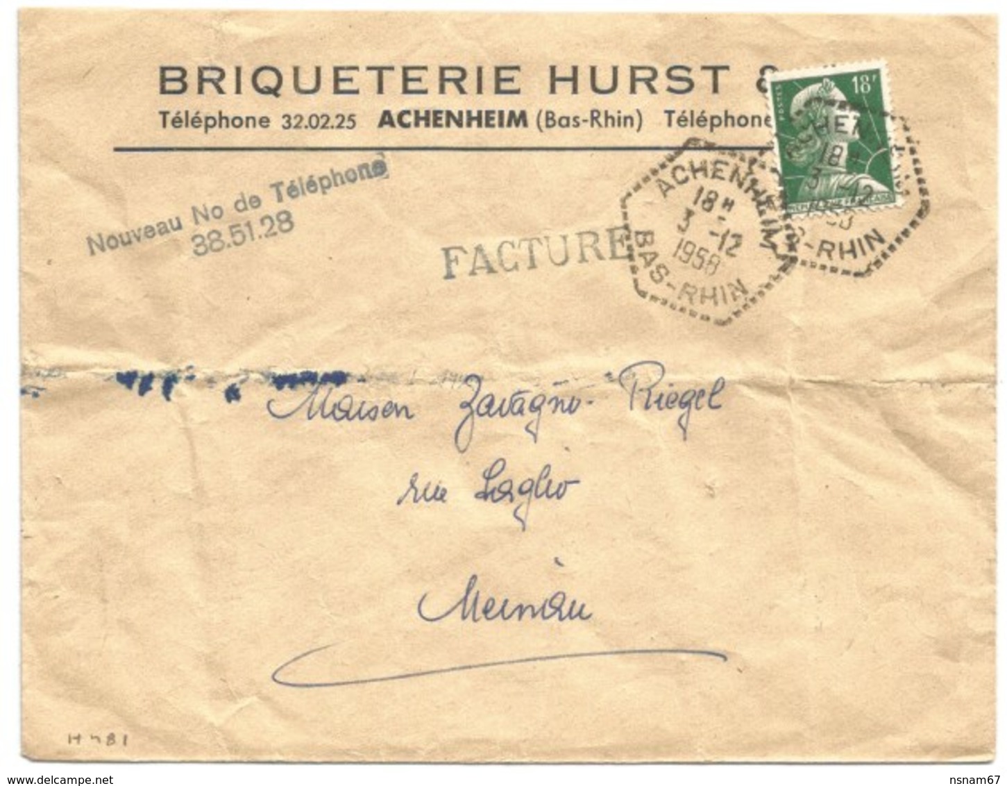 H481 - ACHENHEIM - 1958 - Bas Rhin - Entête BRIQUETERIE HURST - Tarif Facture - Marianne  MULLER - - Lettres & Documents