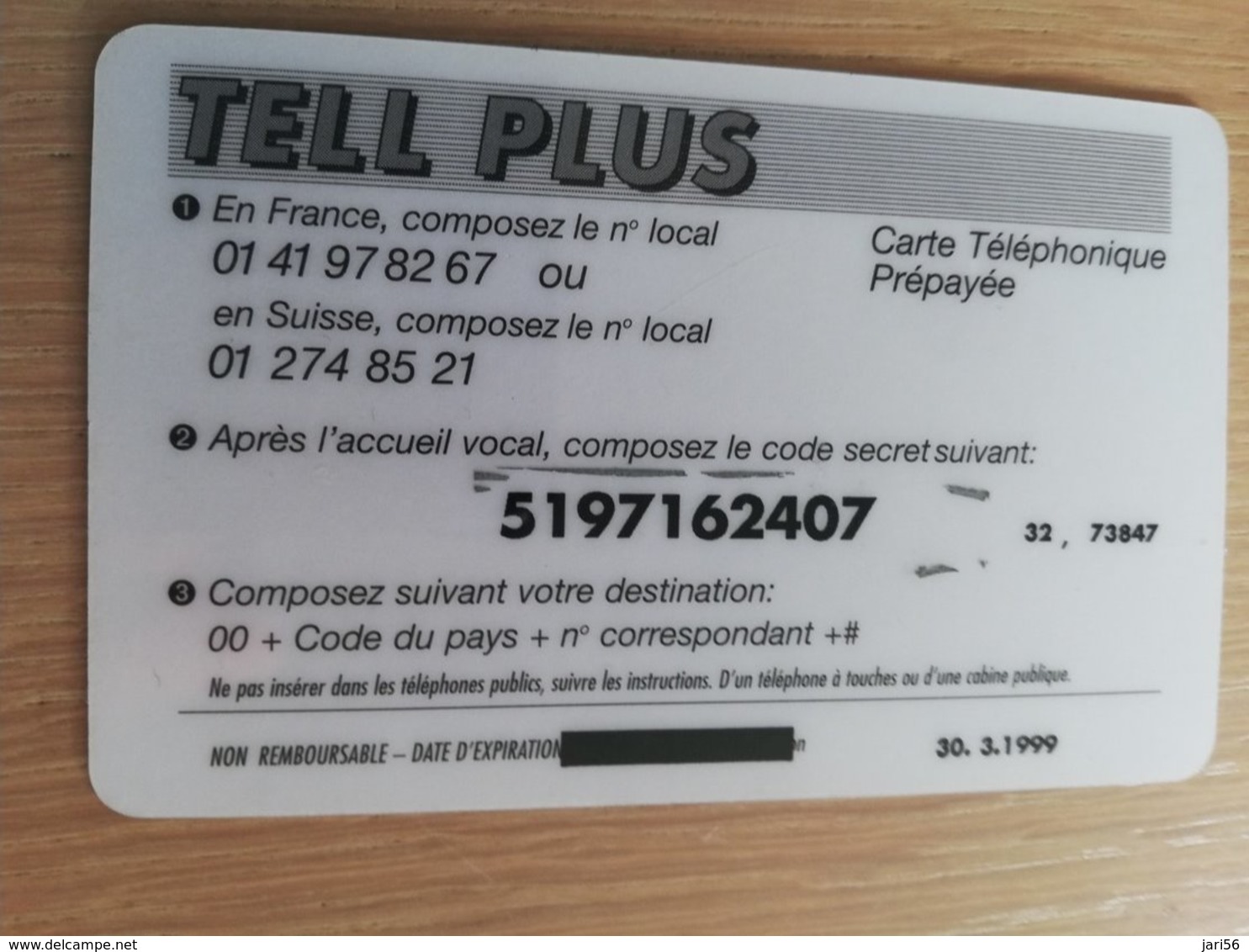 FRANCE/FRANKRIJK  TELPLUS 150 UNITES PREPAID  USED    ** 1505** - Nachladekarten (Handy/SIM)