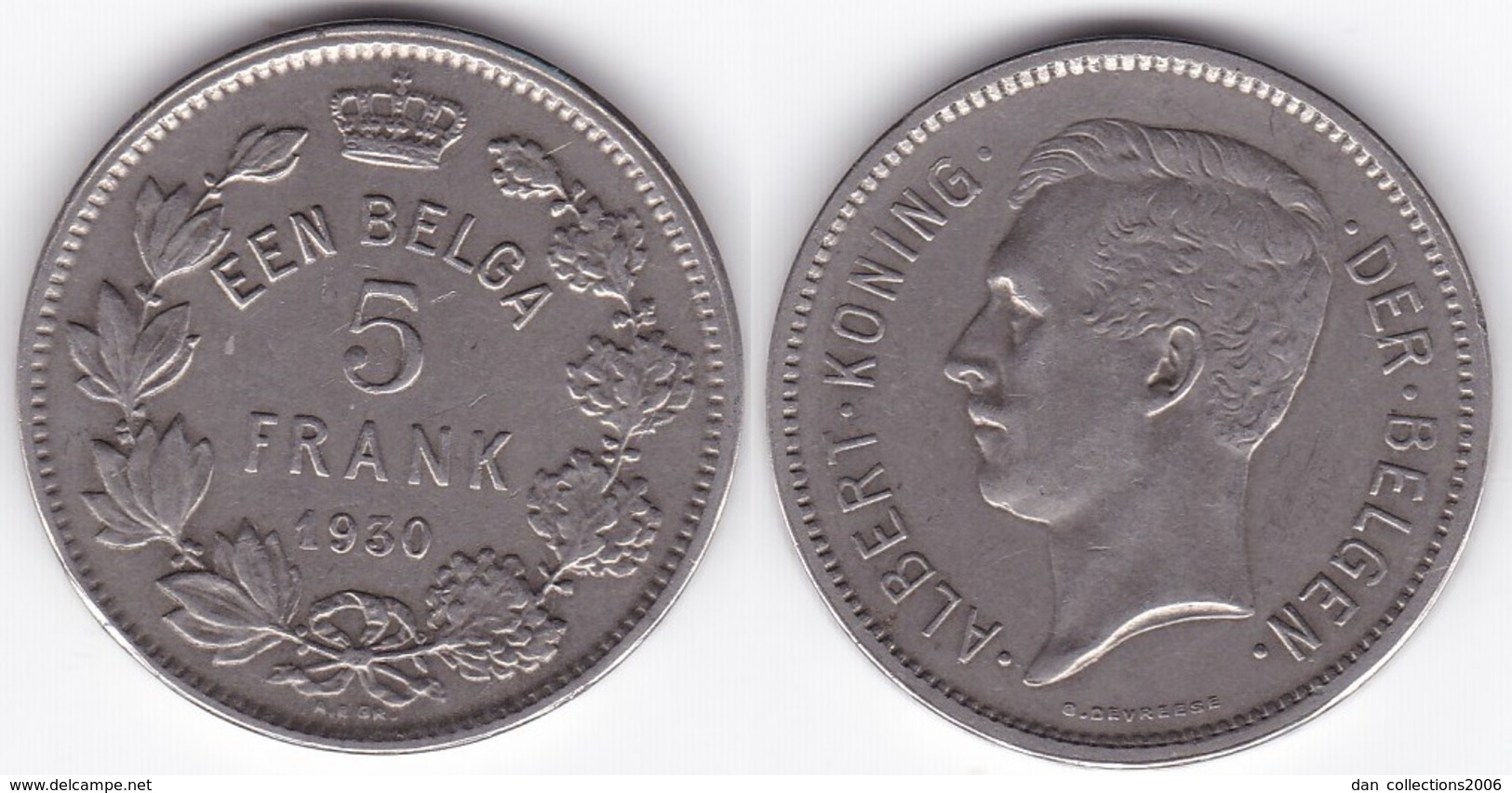 LOT 235  ALBERT 1er  5 FRANK-UN BELGA NICKEL PUR 1930 Flamande (position A) SUP.  Très Belle Patine - 5 Francs & 1 Belga