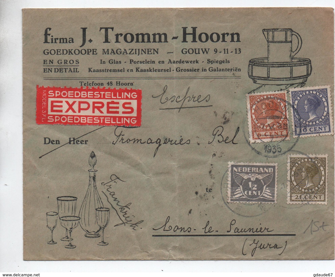 1935 - ENVELOPPE EXPRES De HOORN Pour LONS LE SAUNIER (JURA) - Poststempels/ Marcofilie