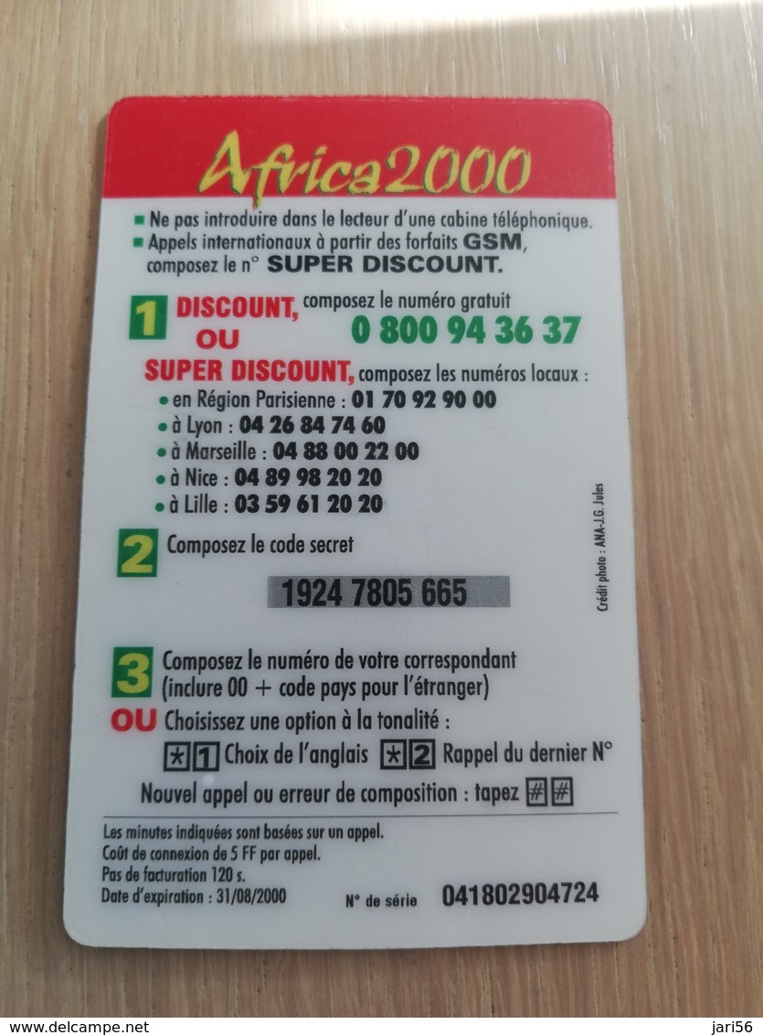 FRANCE/FRANKRIJK  AFRICA 2000 150 UNITS PREPAID       ** 1520** - Nachladekarten (Handy/SIM)