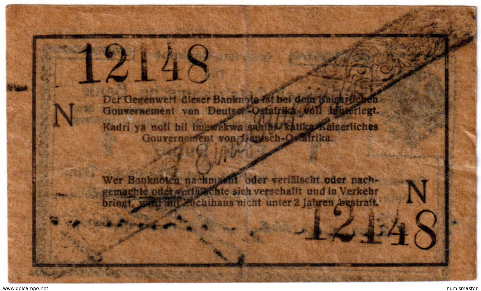 GERMAN EAST AFRICA , 1 RUPIE 1.2.1916. P-18b , TICK GREY BROWN PAPER , SERIE N - Deutsch-Ostafrikanische Bank