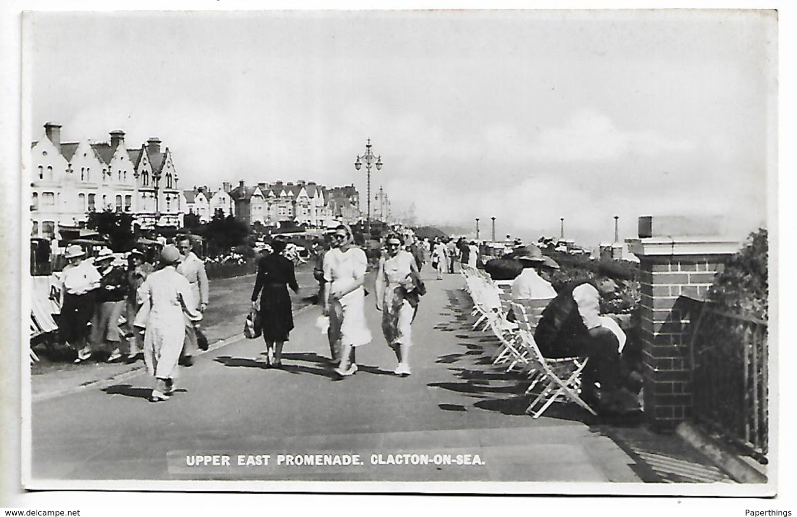 Real Photo Postcard, Clacton Upper East Promenade. Buildings, People, Seafront. 1938. - Clacton On Sea