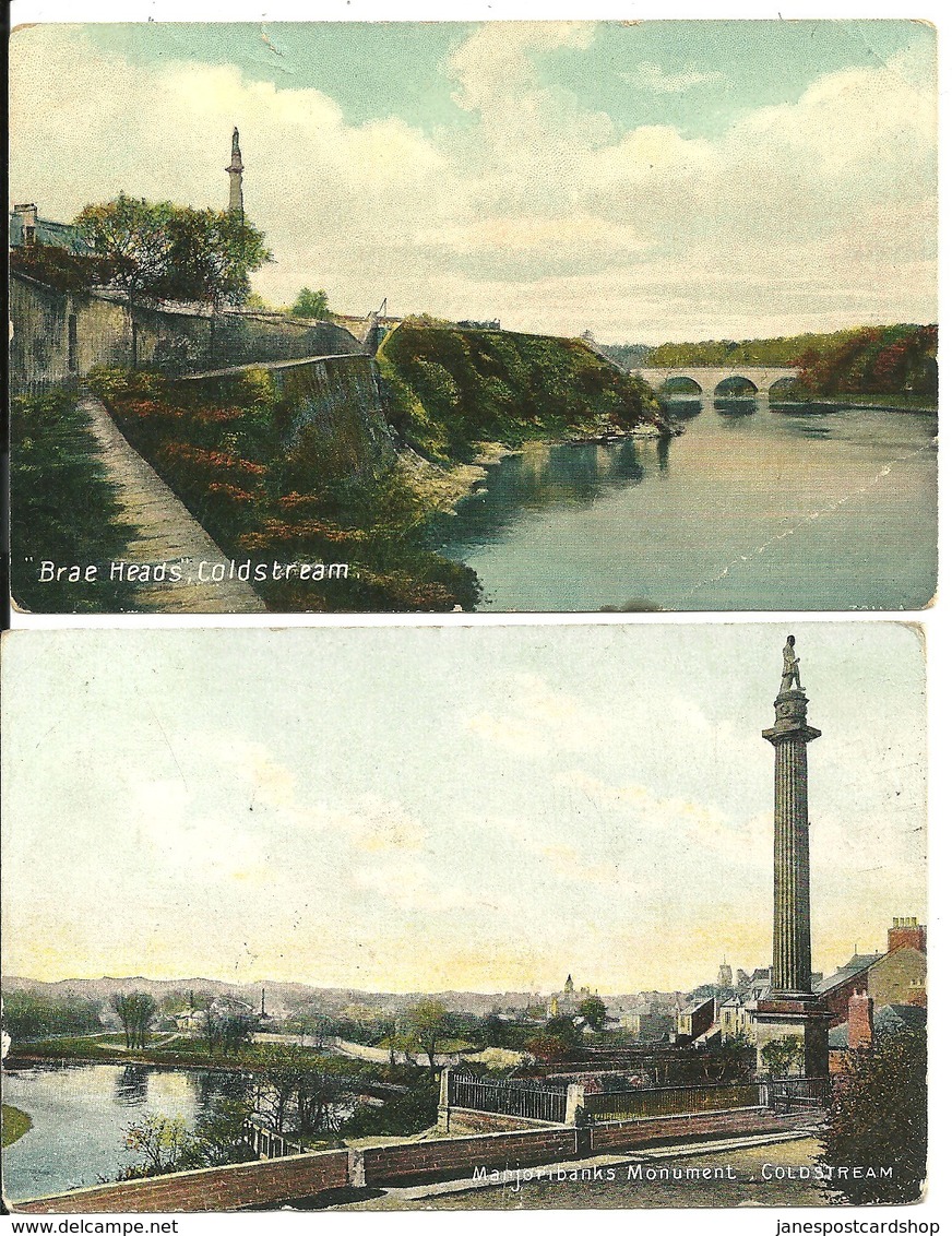 2 COLOURED  POSTCARDS MAJORBANKS MONUMENT AND BRAE HEADS COLDSTREAM -  BORDERS - BERWICKSHIRE - Berwickshire