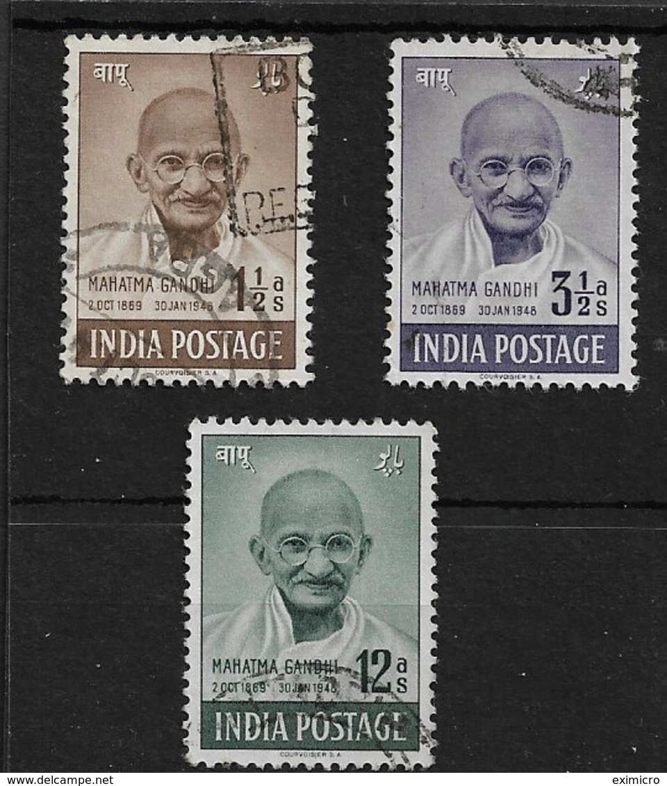 INDIA 1948 GANDHI SET TO 12a SG 305/307 FINE USED Cat £17.75 - Used Stamps