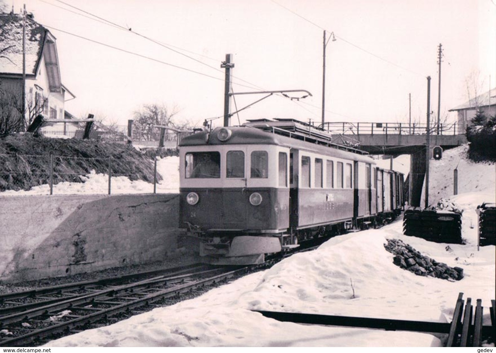 Chemin De Fer Lausanne Echallens Bercher, Train à Bercher Sous La Neige, Photo 1963 BVA LEB 79.8 - Bercher