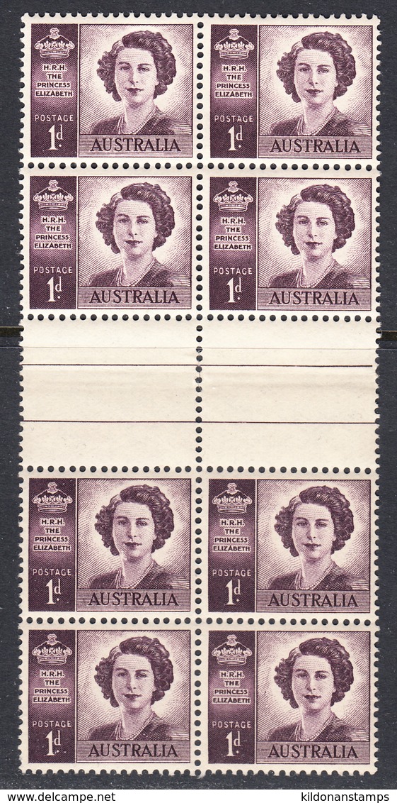 Australia 1947 Mint No Hinge/mounted, See Notes, No Wmk, Gutter Block Of 8, Sc# ,SG 222a - Neufs