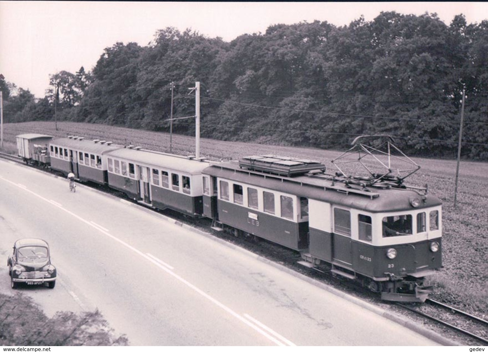 Chemin De Fer Lausanne Echallens Bercher, Train Entre Jouxtens Et Lussex + Voiture, Photo 1958 BVA LEB 193.5 - Bercher