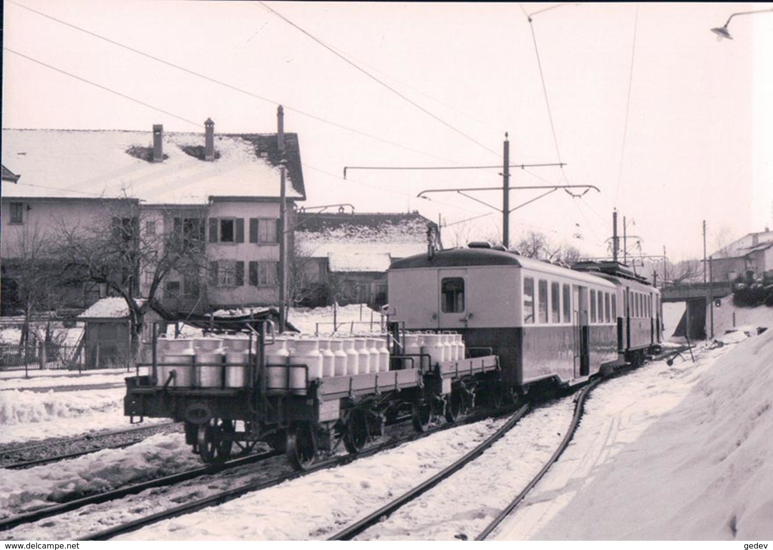 Chemin De Fer Lausanne Echallens Bercher, Train Mixte à Echallens, Photo 1963 BVA LEB 78.11 - Bercher