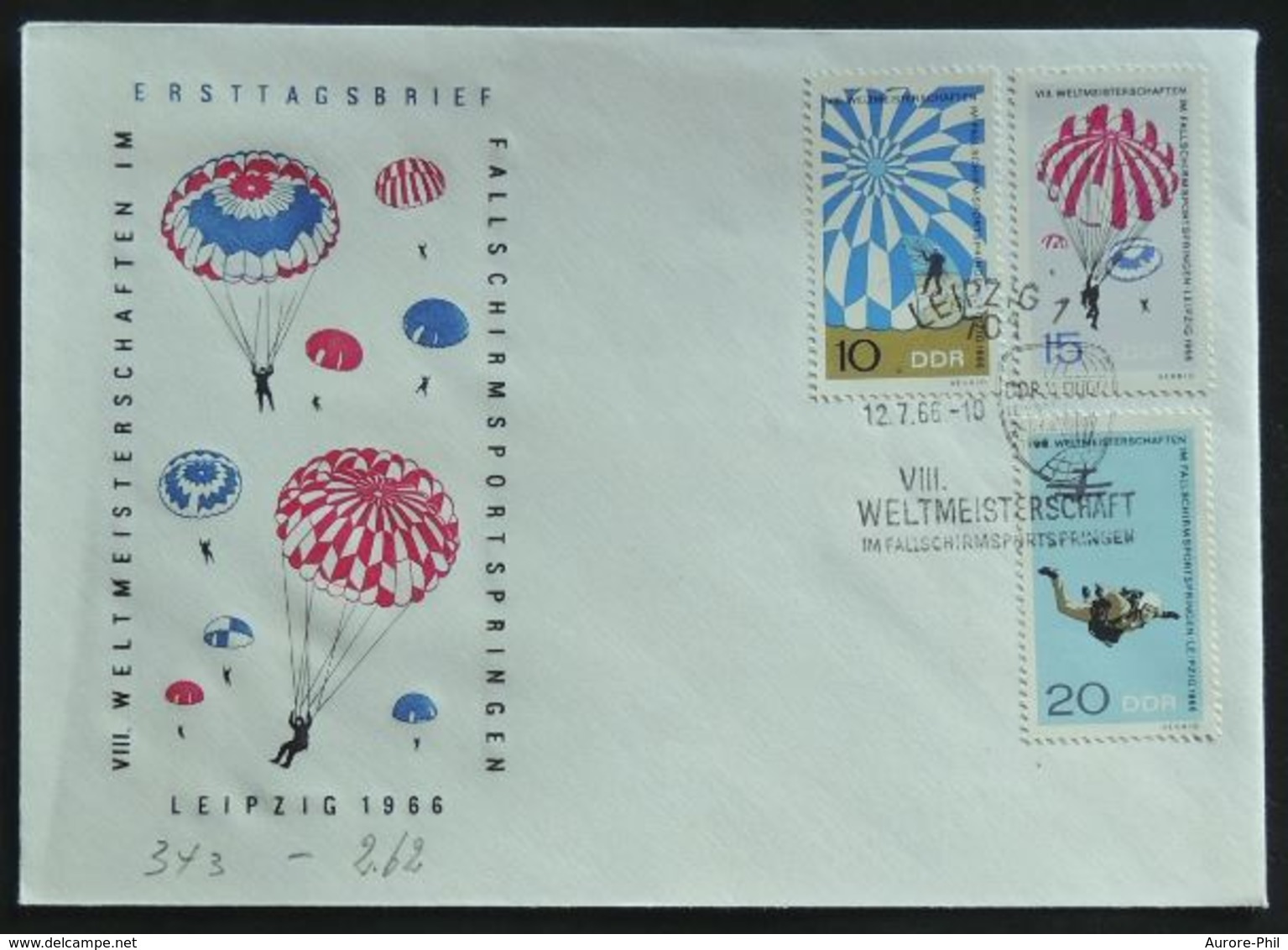 Entiers Postaux – FDC Championnat Du Monde De Saut En Parachute (parachute Jump - Leipzig 1966) - Paracadutismo