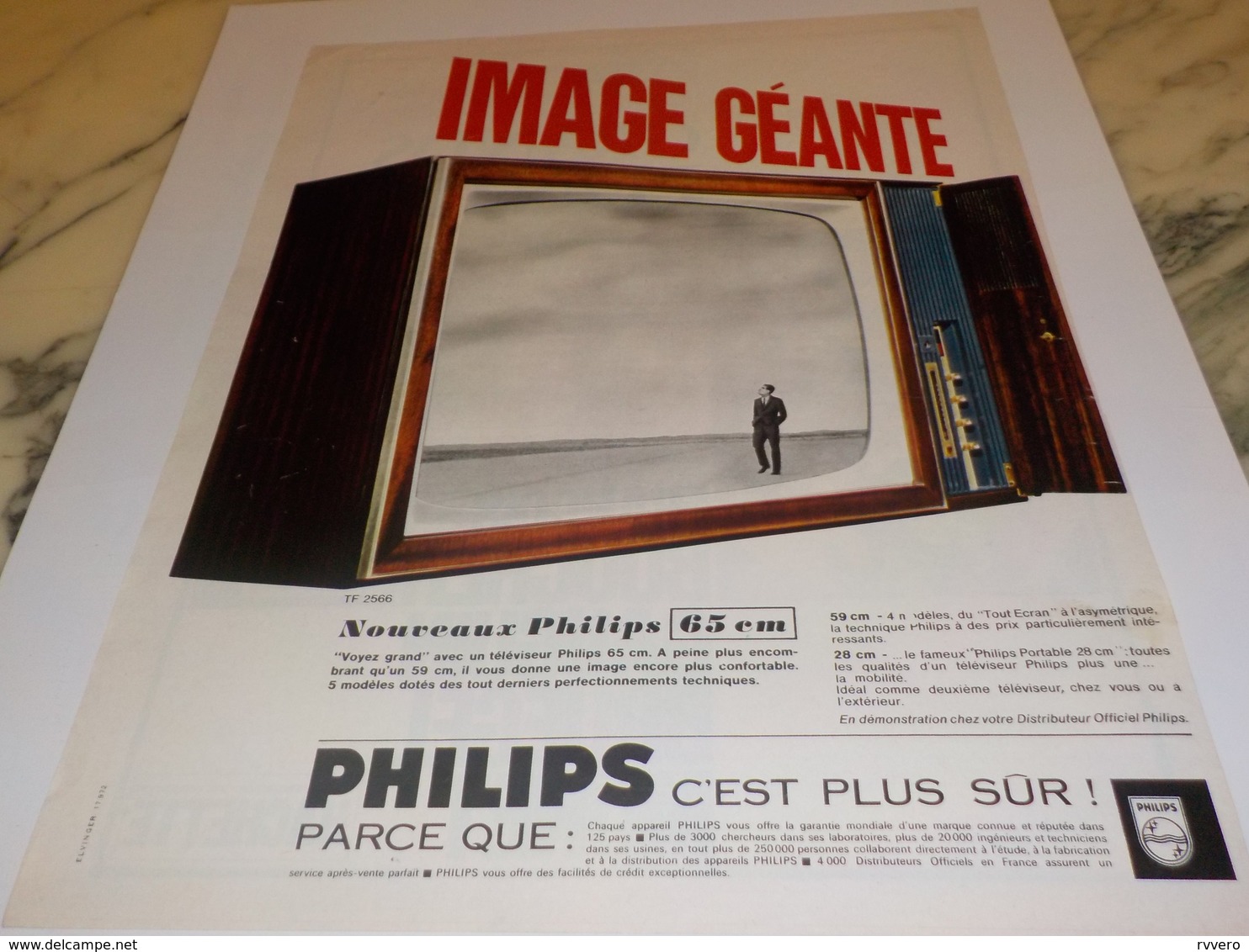 ANCIENNE  PUBLICITE IMAGE GEANTE PHILIPS 1969 - Television