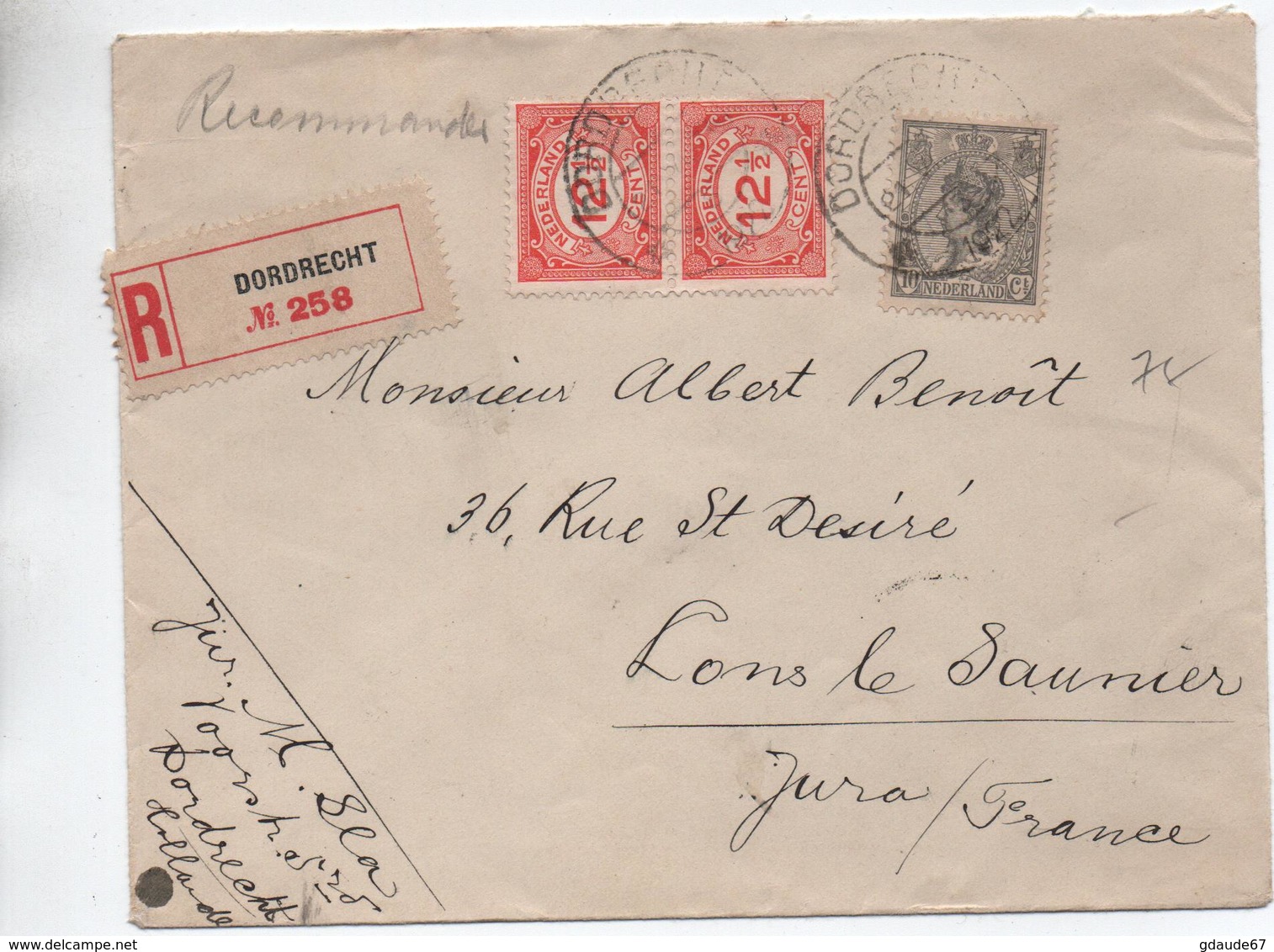 1922 - ENVELOPPE De DODRECHT Pour LONS LE SAUNIER (JURA) - Poststempel