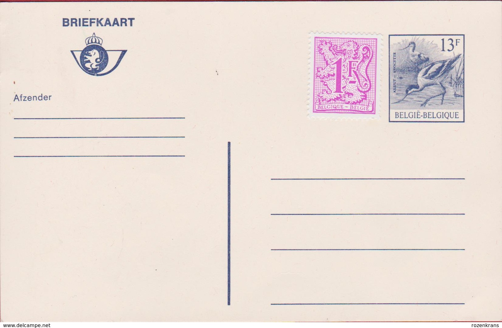 Filatelie Gele Briefkaart Kluut Avocette 13 Frank - Altri & Non Classificati