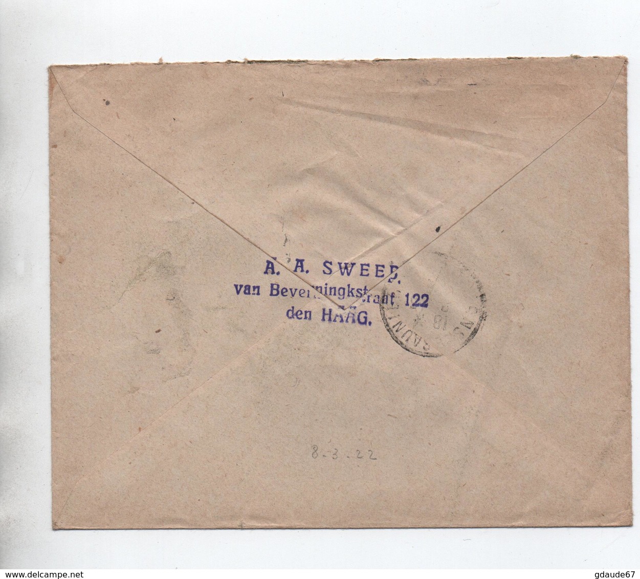 1922 - ENVELOPPE De 'S GRAVENHAGE Pour LONS LE SAUNIER (JURA) - Marcophilie