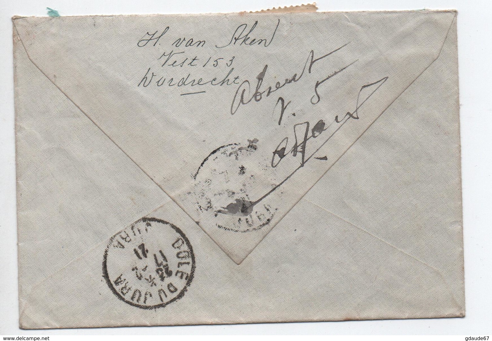 1921 - ENVELOPPE De DODRECHT Pour LONS LE SAUNIER (JURA) - Poststempel