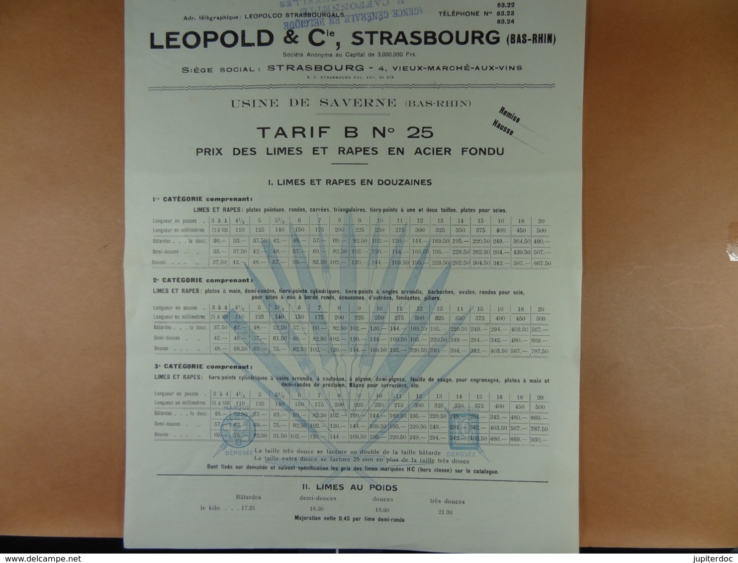 Léopold & Cie Strasbourg Usine De Saverne Prix Des Limes Et Rapes En Papier Fondu - Material Und Zubehör