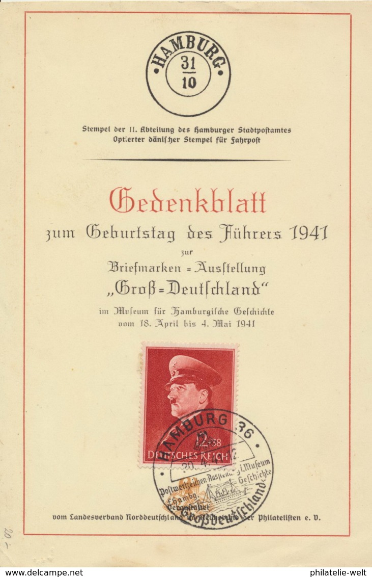 Deutsches Reich 772 Auf Gedenkblatt Sonderstempel Hamburg - Briefe U. Dokumente