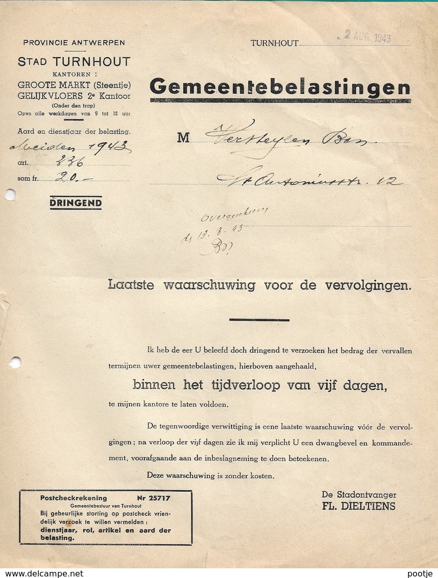 Turnhout Gemeentebelastingen - 1900 – 1949