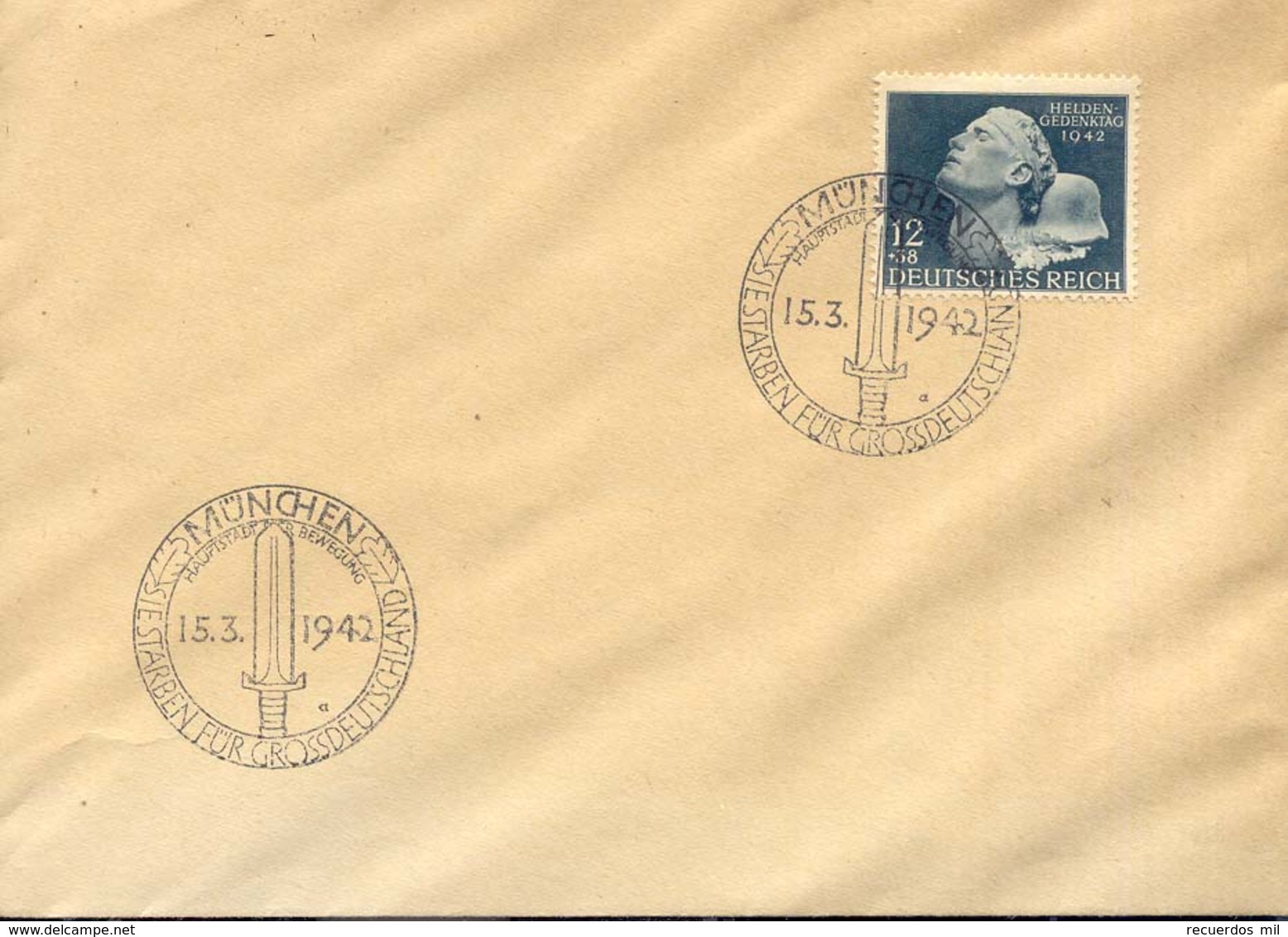 Alemania Año 1942 Yvert 736 Sobre No  Circulados  Matasellos Munchen Siestarben Fur Grossdeutschland - Covers & Documents