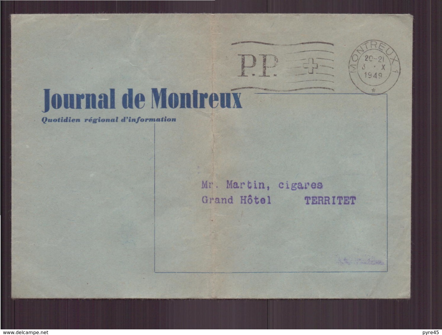 Suisse Enveloppe à En-tête " Journal De Montreux " Du 3 Octobre 1949 De Montreux Pour Territet - Lettres & Documents