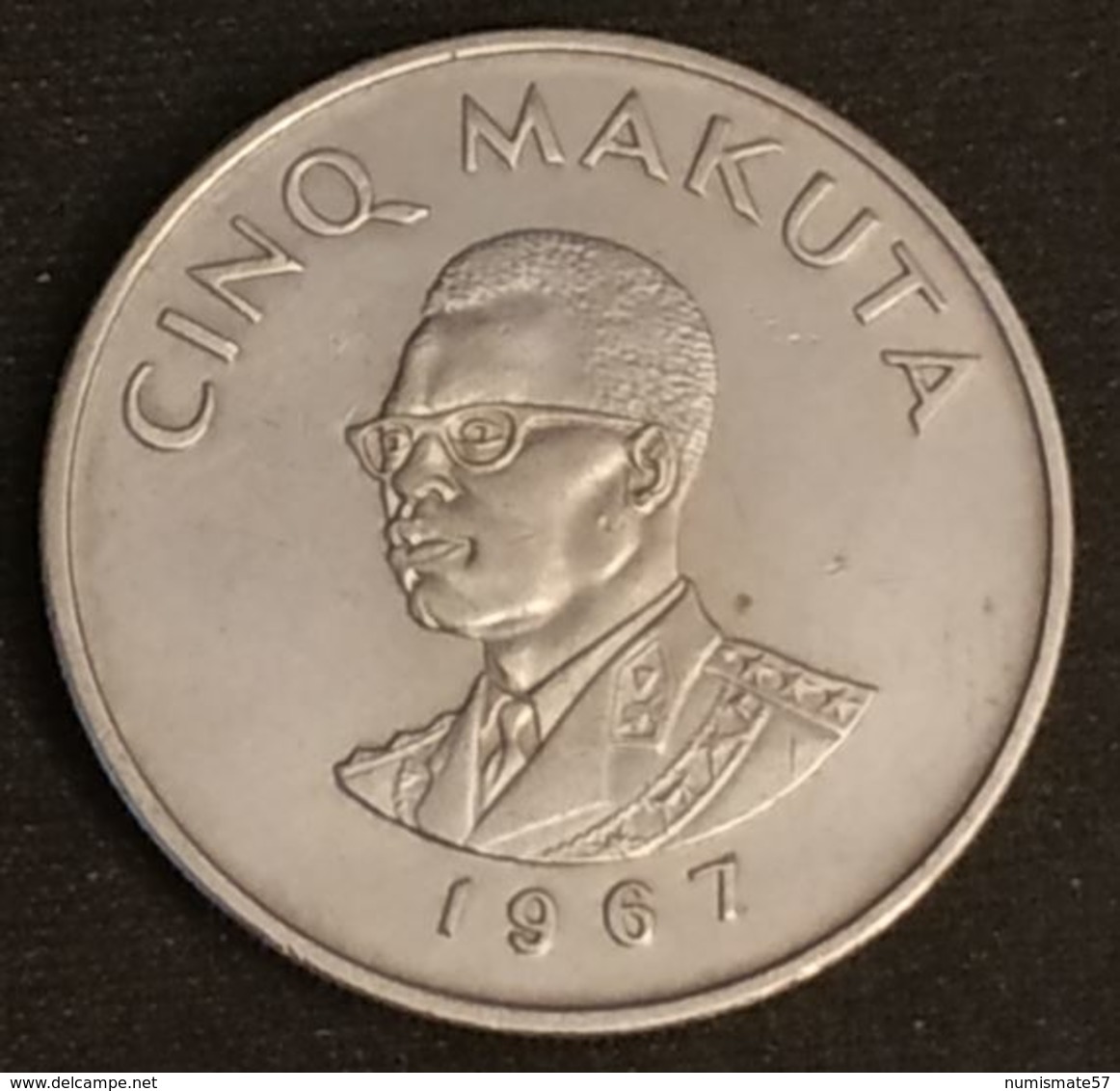 CONGO - 5 MAKUTA 1967 - KM 9 - Mobutu - Congo (Repubblica Democratica 1964-70)