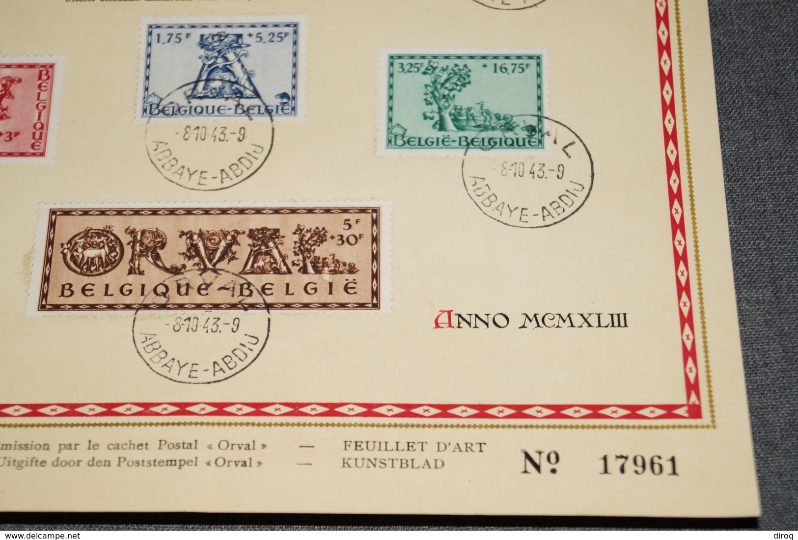 Superbe Feuilles Avec Série Complète ORVAL De 1943 ,Feuillet N° 17961 ,Lettrage ORVAL,pour Collection - Collections