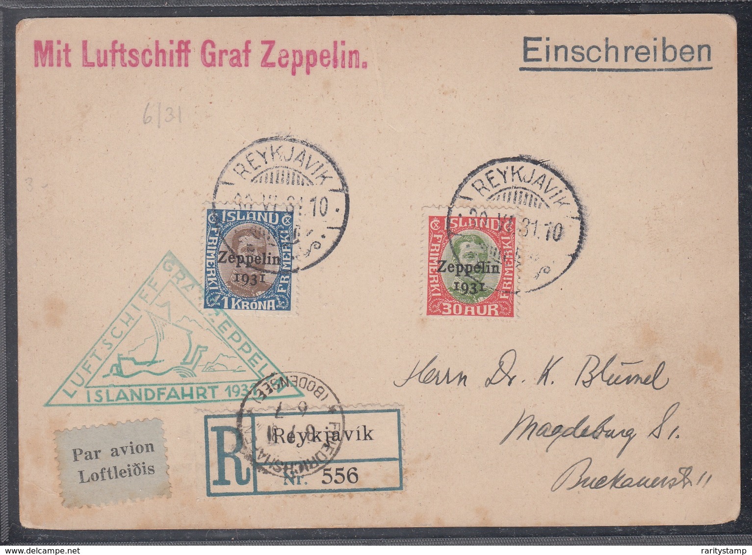 ISLANDA 1931  POSTA AEREA GRAZ ZEPPELIN  1 KR. + 30 AUR  UNIFICATO N. A9/A10   SPLENDIDA 03.06.1931 - Poste Aérienne