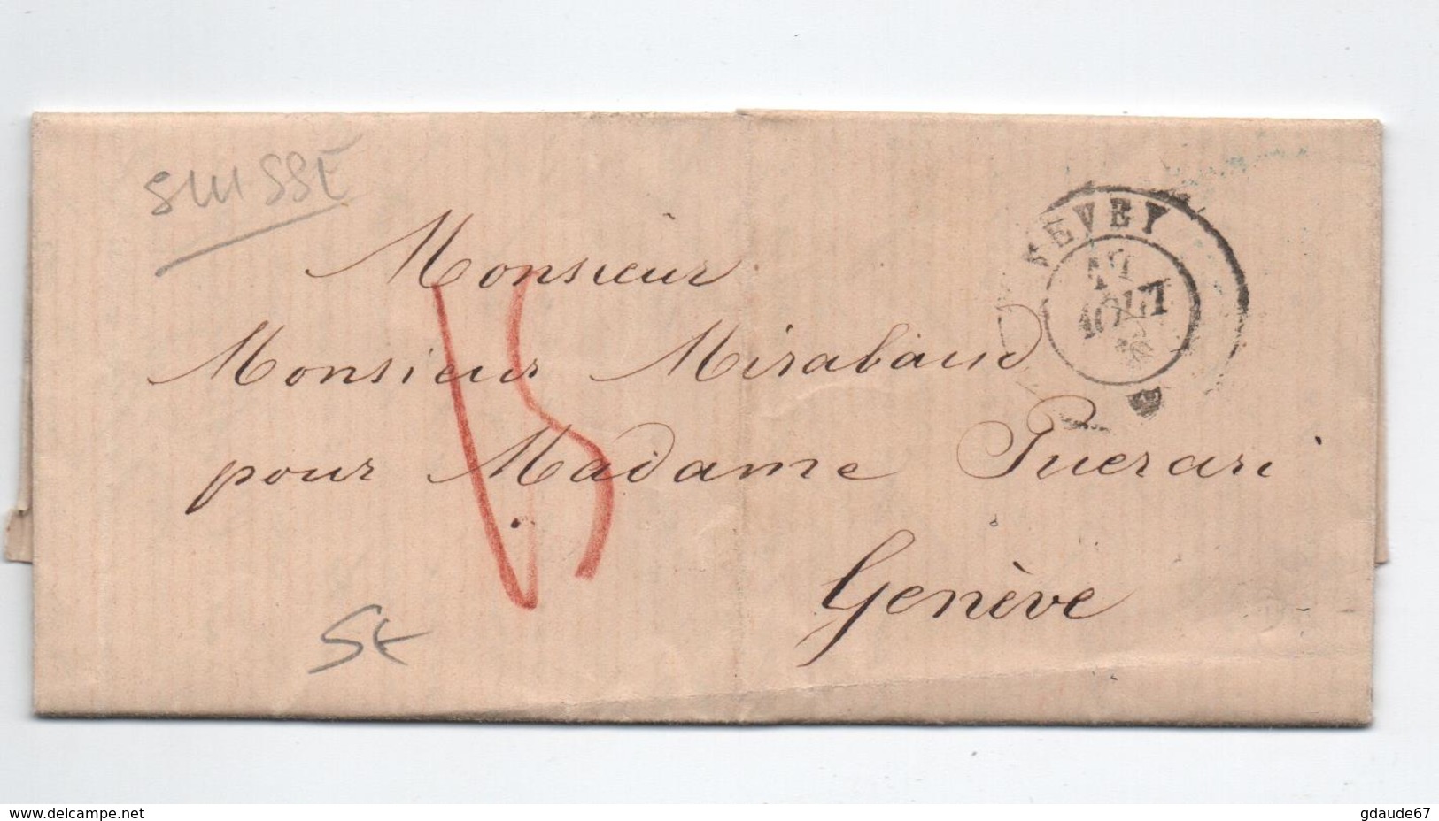 1853 - LETTRE De VEVEY Pour GENEVE - ...-1845 Precursores