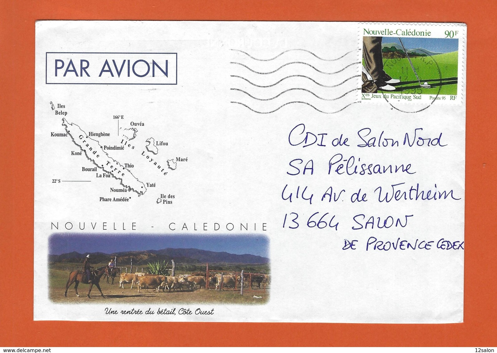 LETTRE NOUVELLE CALEDONIE Obl NOUMEA 1995 Theme JEUX PACIFIQUE GOLF - Lettres & Documents