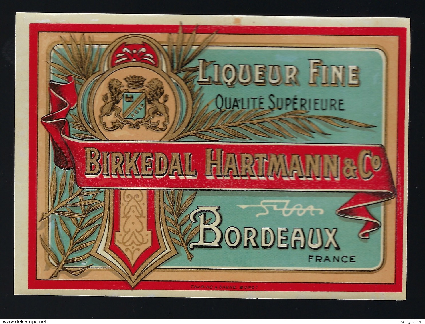 Ancienne Etiquette Liqueur Fine Birkedal Hartmann & Cie Bordeaux  étiquette Vernie - Alcohols & Spirits