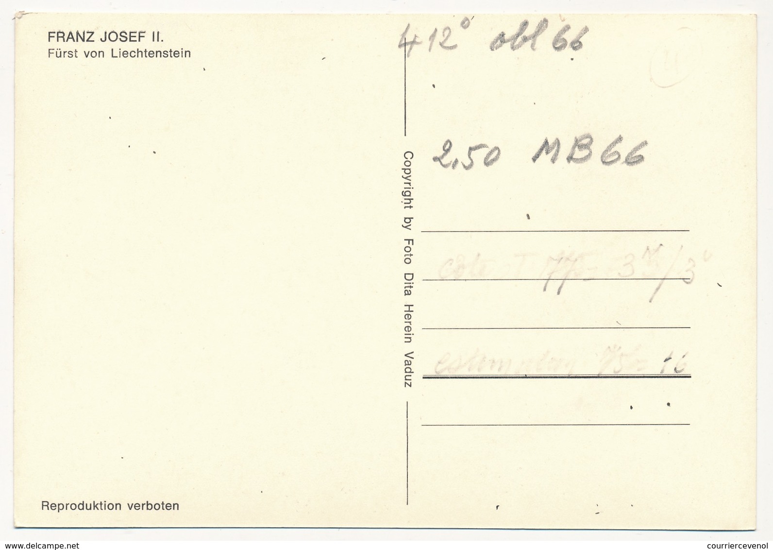 LIECHTENSTEIN => Carte Maximum => Prince Franz Joseph II - 1966 - Cartes-Maximum (CM)