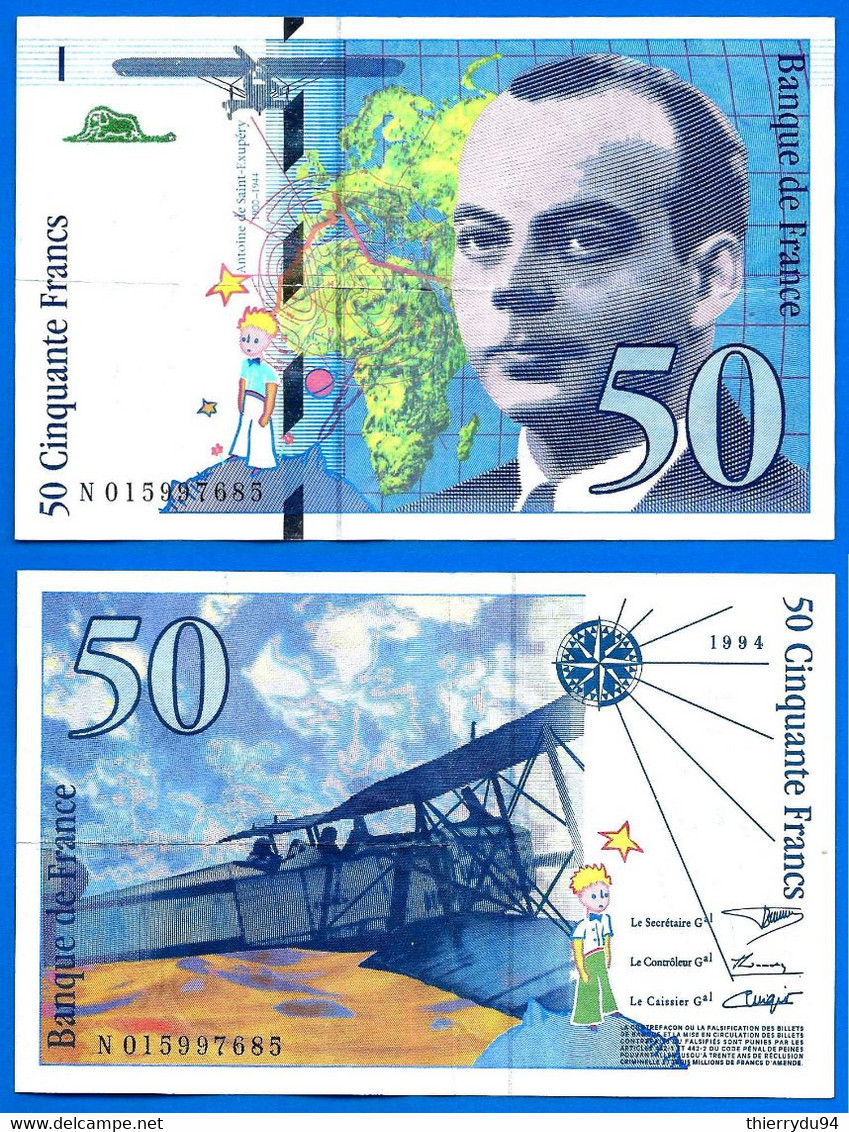 France 50 Francs 1994 Serie N Que Prix + Port Avion Bi Plan Saint Exupery Frcs Frc Paypal Bitcoin OK - 50 F 1992-1999 ''St Exupéry''