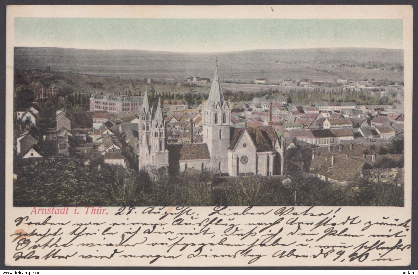 Arnstadt, Farbige Karte, 1905 Gelaufen, Bahnpost "Erfurt-Ritschenhausen" - Arnstadt