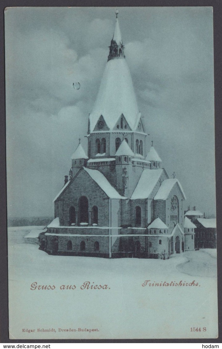 Riesa, Gruß Aus..., Kirche, Winterbild, Ca. 1900 - Riesa