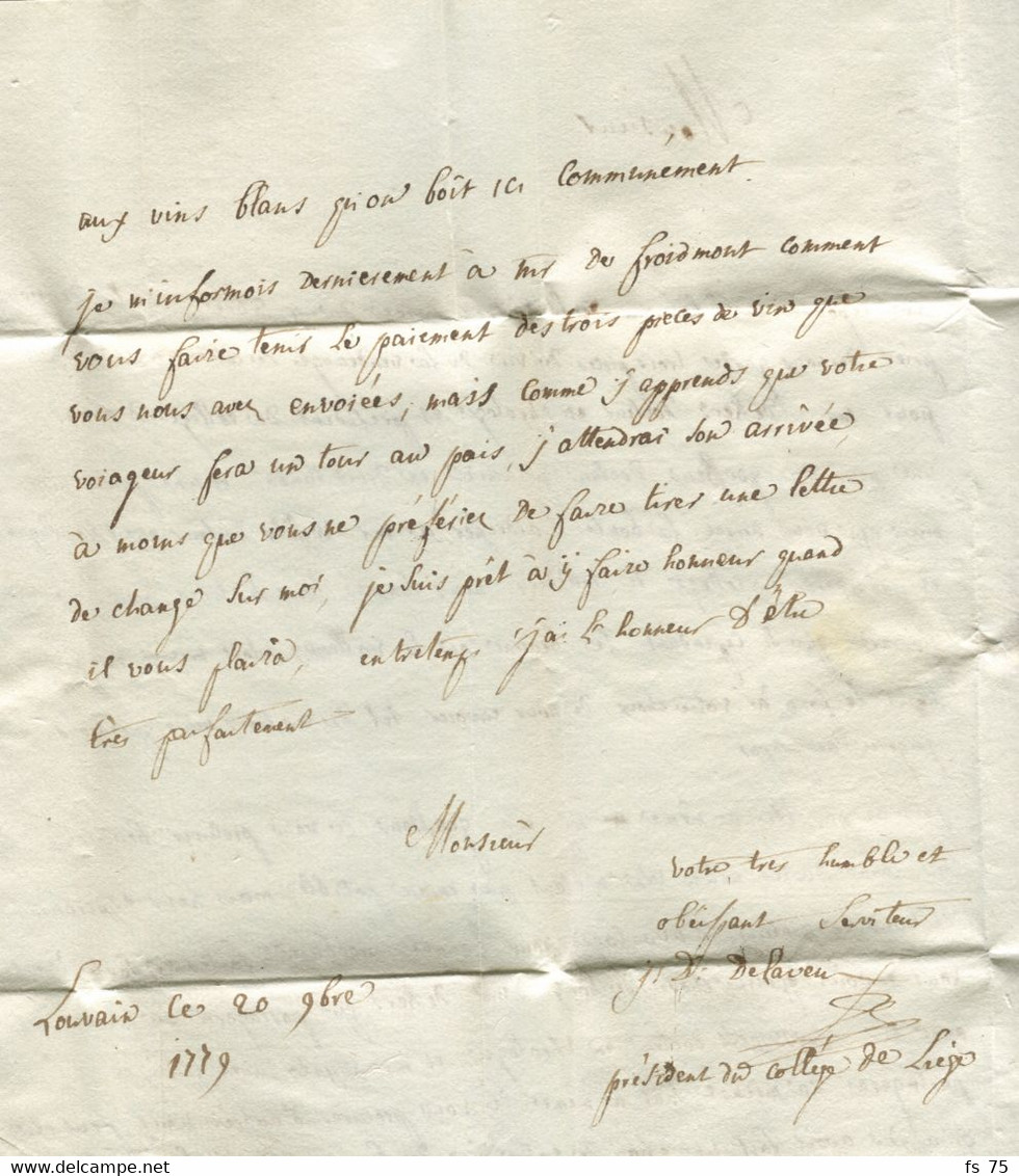 BELGIQUE - LOUVAIN SUR LETTRE AVEC TEXTE POUR LA FRANCE, 1779 - 1714-1794 (Paesi Bassi Austriaci)