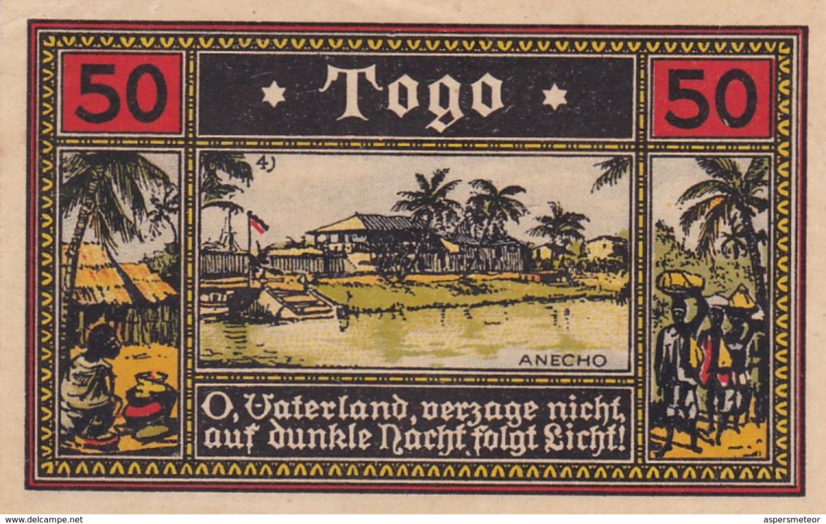 NOTGELD. 50 PFG, TOGO TICKET. ANECHO HEINBERG. -LILHU - Togo