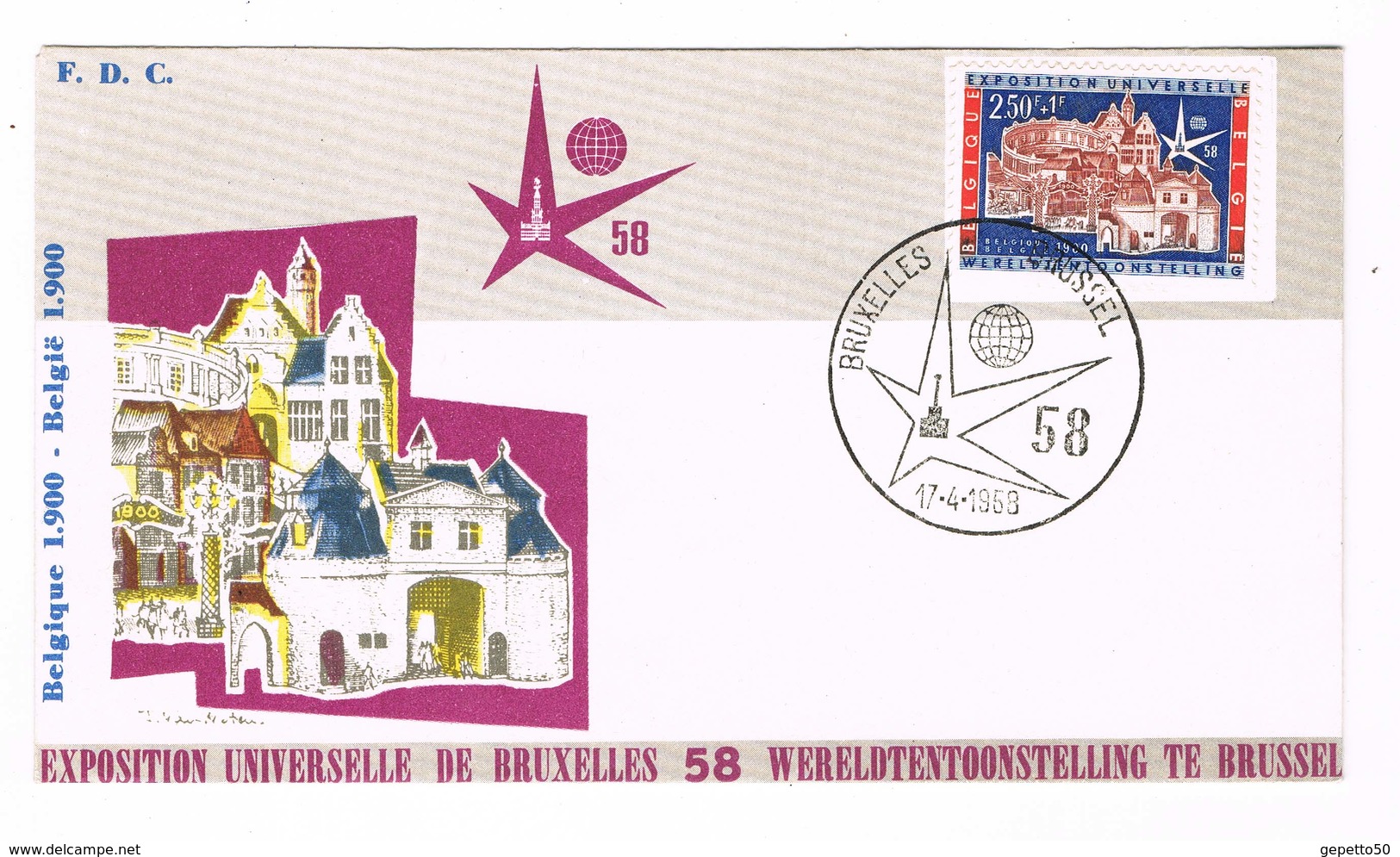 Bruxelles Expo 58  Cachets 1er Jour D'ouverture De L'Expo  Sur 2 FDC Belges Et Cachet 1 Er Jour Pavillon De France - 1958 – Brussel (België)