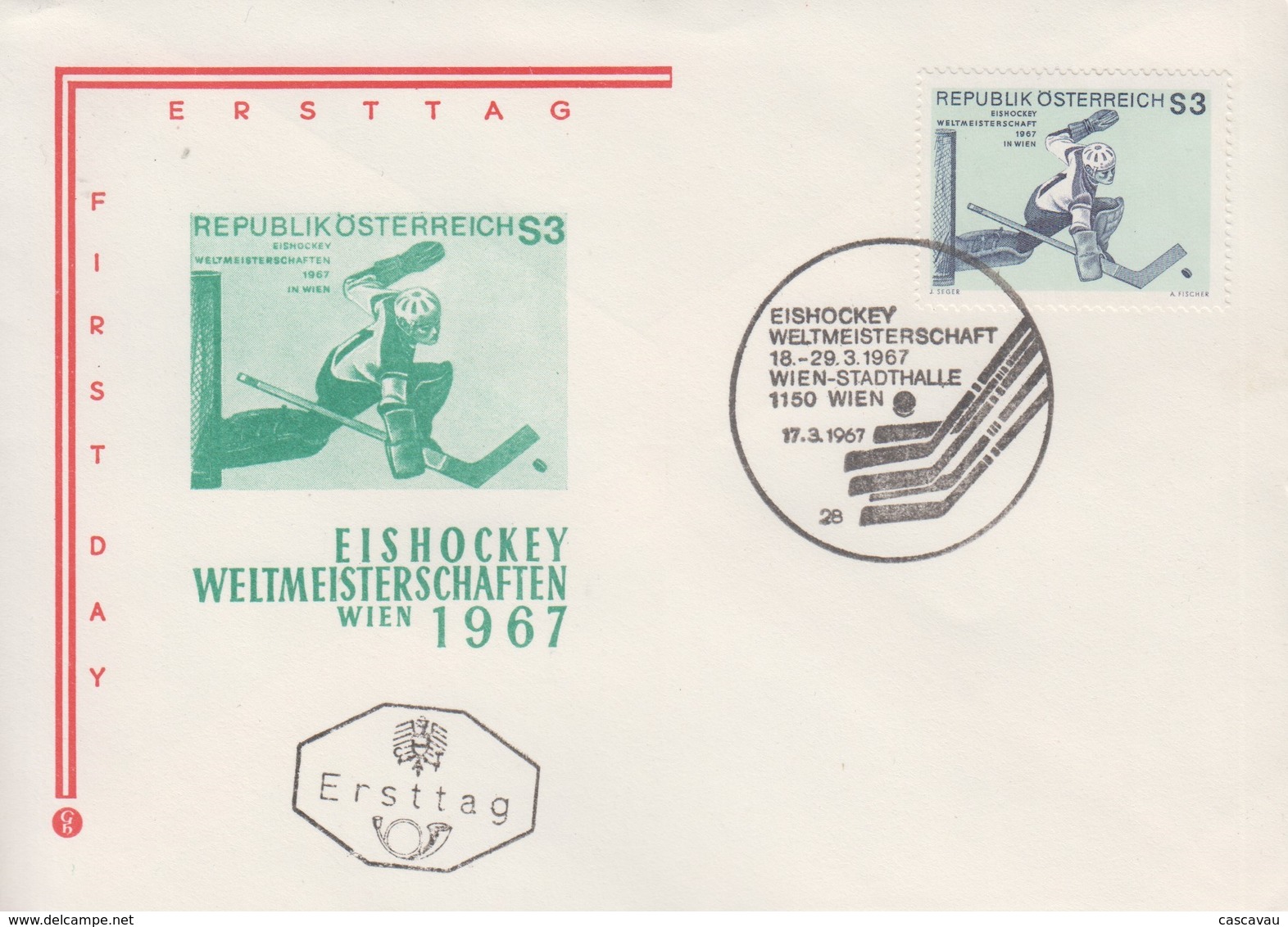 Enveloppe  FDC  1er  Jour   AUTRICHE   Championnat  Du   Monde   De   HOCKEY  SUR  GLACE   WIEN  1967 - Hockey (su Ghiaccio)