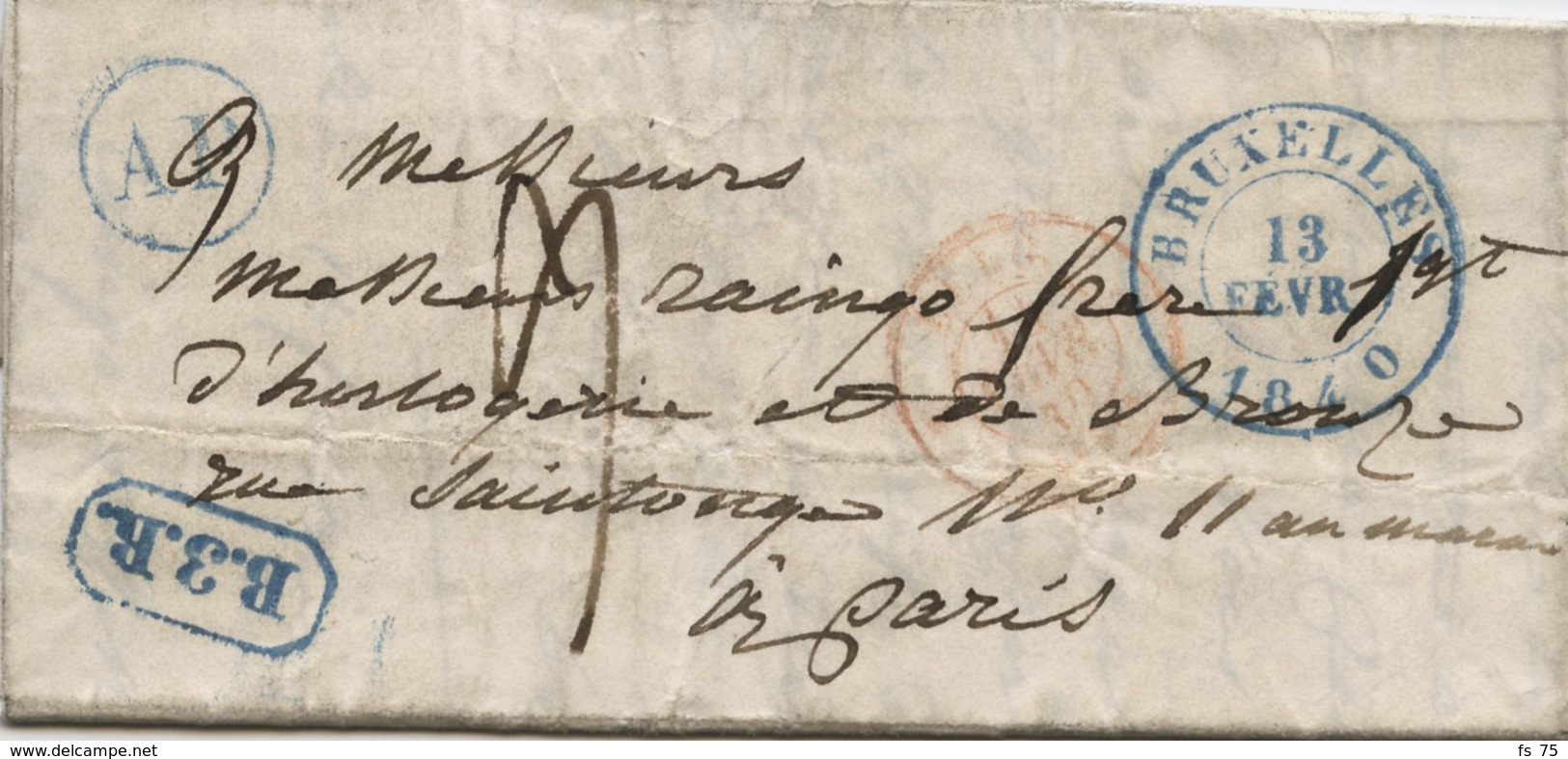 BELGIQUE - CAD BRUXELLES + BOITE AP SUR LETTRE AVEC CORRESPONDANCE DE LA CHAUSSEE D'IXELLES POUR LA FRANCE, 1840 - 1830-1849 (Unabhängiges Belgien)