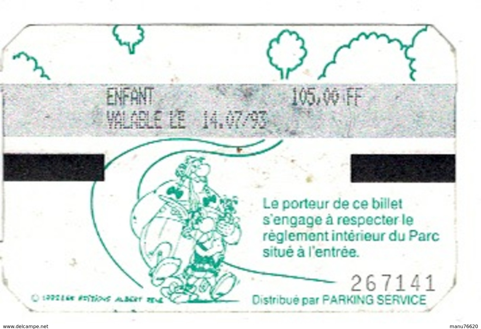 Ancien Ticket D'entrée  Parc ASTERIX  PARIS  1993 .N°267141 - Tickets - Vouchers