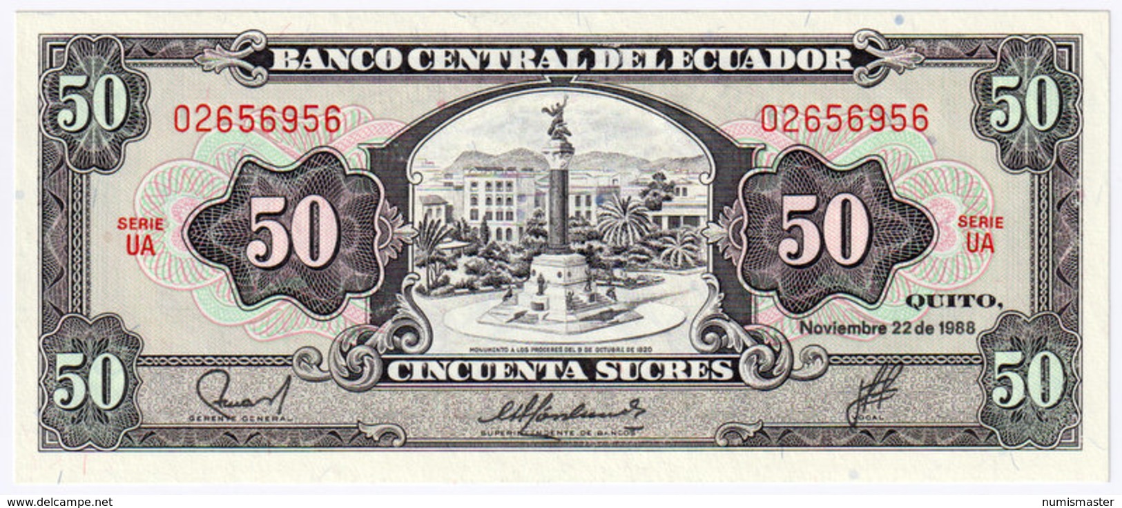 ECUADOR , 50 SUCRES , 22.11.1988. P-122a , UNC - Equateur