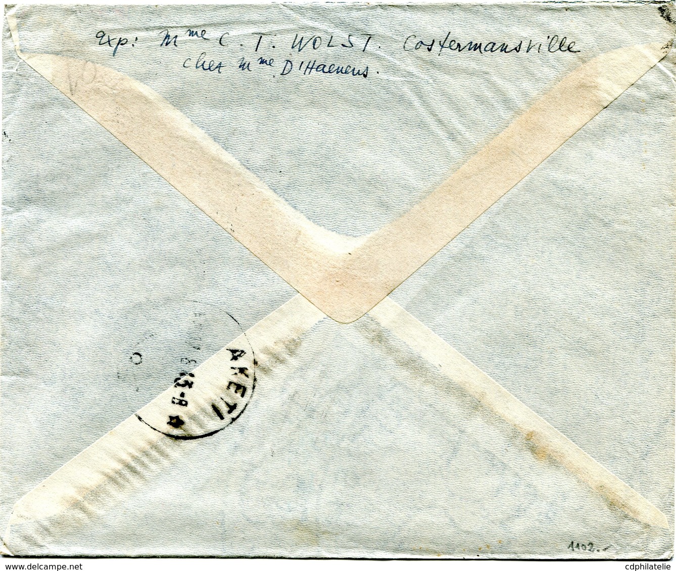 CONGO BELGE LETTRE PAR AVION DEPART COSTERMANSVILLE 11-8-43 POUR LE CONGO BELGE - Covers & Documents