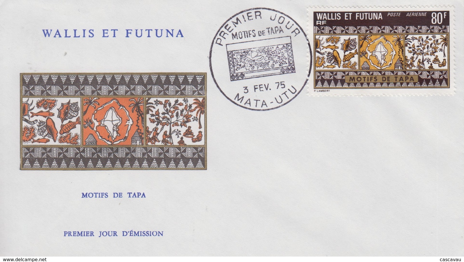 Enveloppe   FDC  1er  Jour     WALLIS  Et  FUTUNA    Artisanat   Motifs  De  Tapa   1975 - FDC