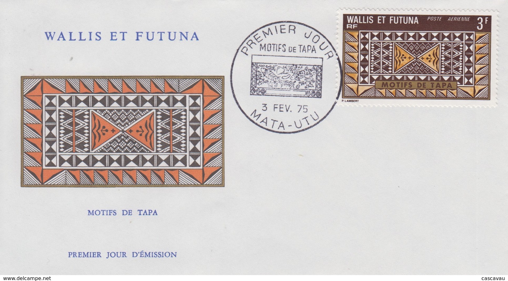 Enveloppe   FDC  1er  Jour     WALLIS  Et  FUTUNA    Artisanat   Motifs  De  Tapa   1975 - FDC