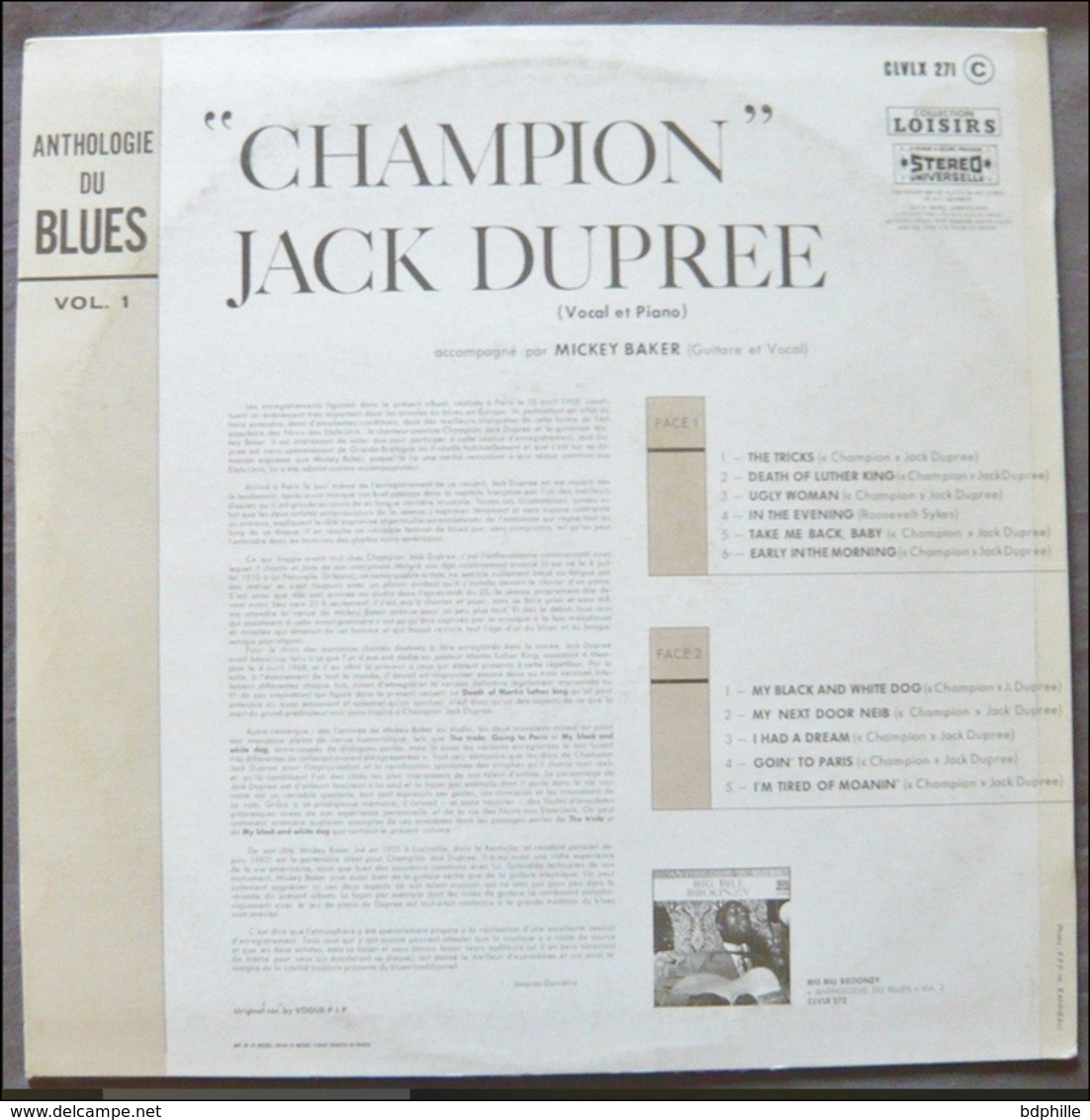 Anthologie Du Blues ' ''Champion'' Jack DUPREE LP 33 - Blues
