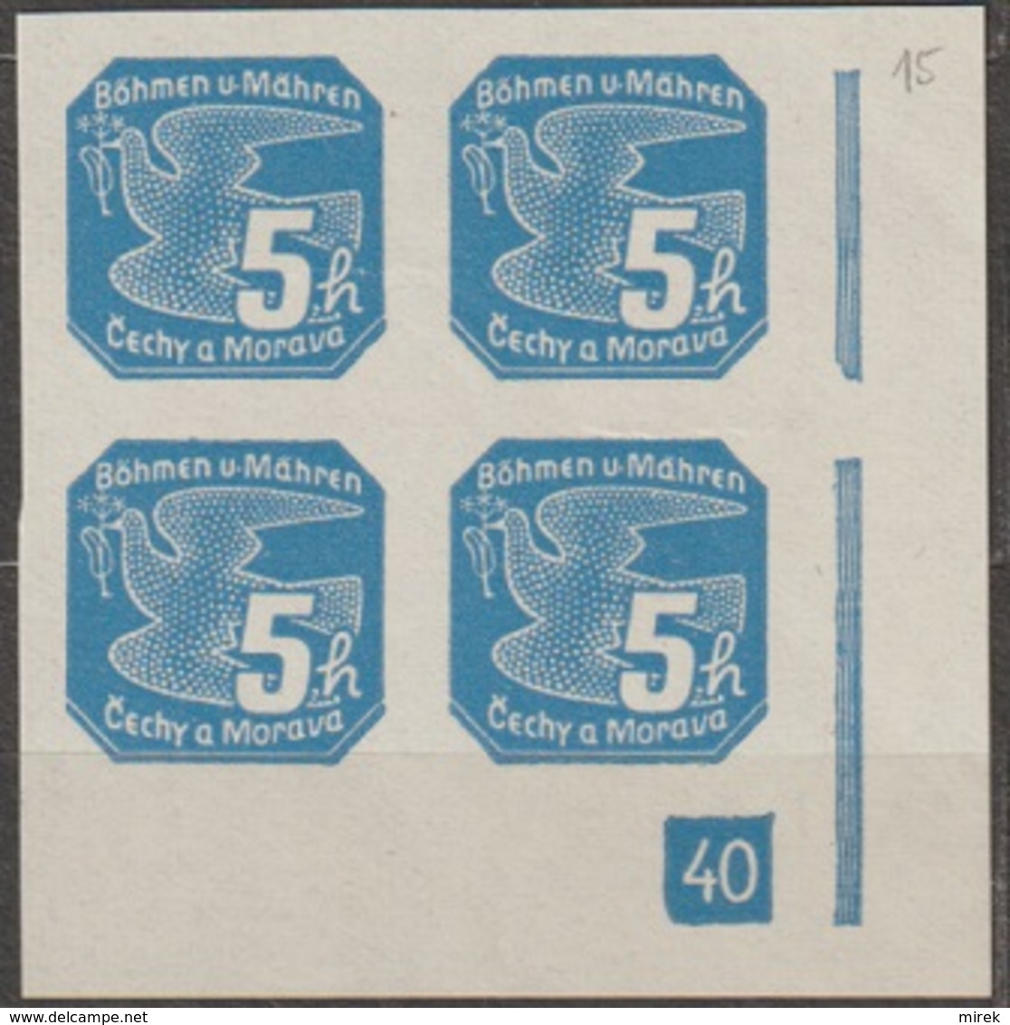 45/ Bohemia & Moravia; Newspaper - ** Nr. NV 2 - Corner 4-block, Plate Mark (15-)40 - Neufs